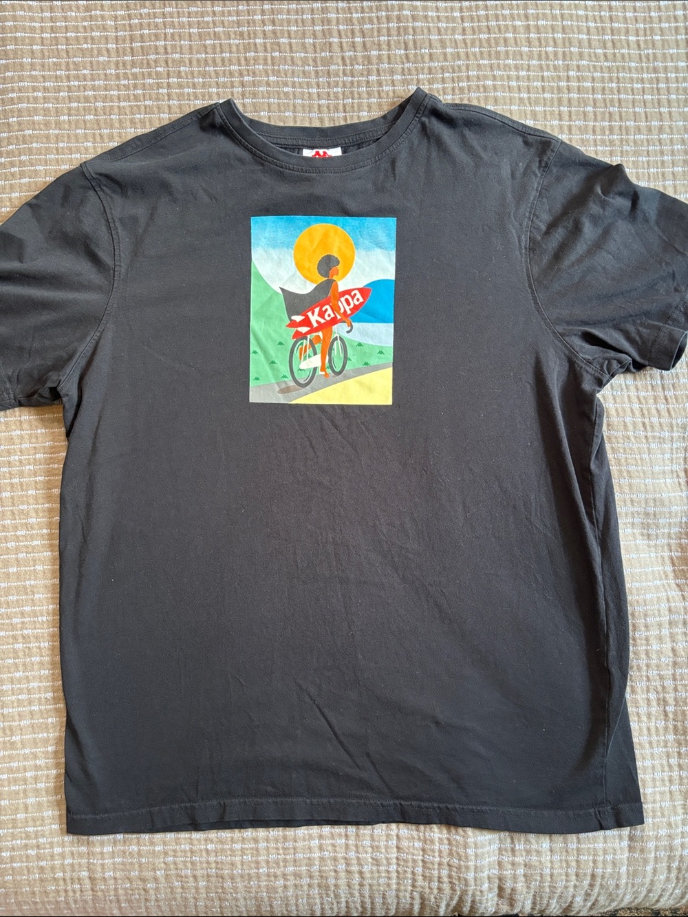Kappa Mens Graphic Tee Black Size XL Short Sleeve Surf Bicycle Retro Art Cotton